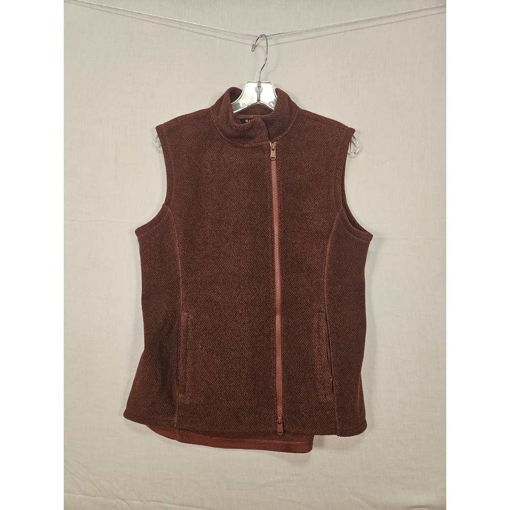 Athleta Stroll Fleece Moto Vest Brown Asymmetrical Zip 860063-00 Womens Medium
